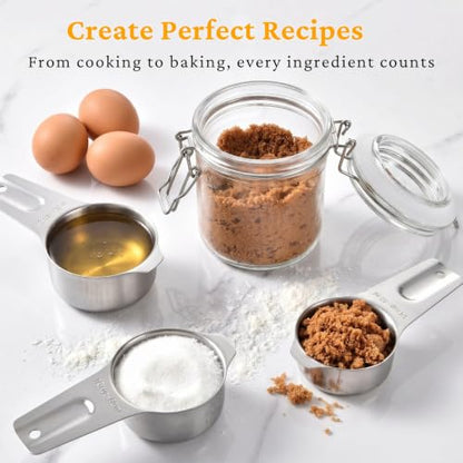 21 Pieces YUNNKEEY Measuring Cups and Spoons Set - Includes 7 Stainless Steel Measuring Cups, 8 Rectangular & 5 Mini Measuring Spoons with Leveler Fits Spice Jars, Ideal for Dry and Liquid Ingredients - size: Set of 21