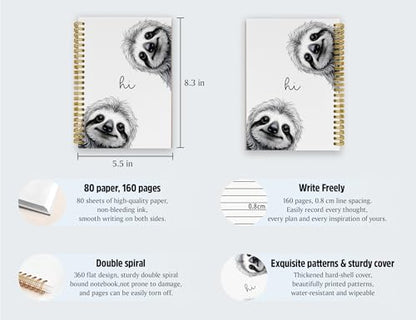 Sloth Notebook,Sloth Gifts for Women Girls Kids - color: White Sloth, style: White