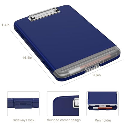 Piasoenc Clipboard with Storage, 8.5 x 11 Clip Board with Pen Holder,Blue - color: Navy Blue
