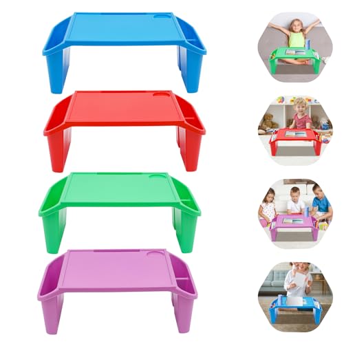 4 Pack Kids Lap Desk Tray, Plastic Breakfast Laptop Trays with Side Pockets, Portable Lap Desk, Activity Tray, Drawing, Stackable, Writing, Eating, Classroom,21.65" L x 11.8" W x 8.46" H