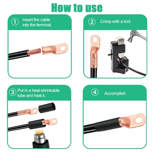 Twidec/180PCS Battery Cable Ends AWG 2 4 6 8 10 12 14 16 Gauge Copper Cable Wire Lugs,Ring Terminals Connectors,Copper Ring Terminals Connectors with Heat Shrink N-105-180PCS - color: 180PCS