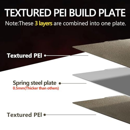 Upgraded Thicker Textured PEI Plate 0.77mm with QR Code for Bambu Lab P1S/P2S/P1P/X1/X1C/A1/X2D 3D Printer, 257x257mm Dual-Textured Plate, Heated Bed Magnetic Flexible Spring Steel PEI Sheet Plate - color: Gold