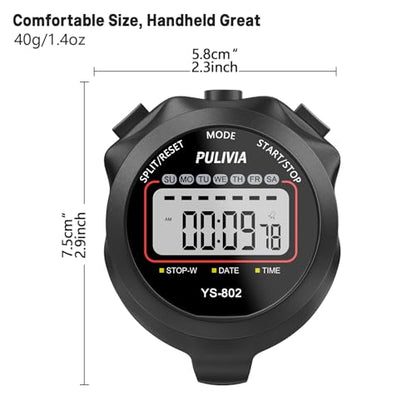 Stopwatch Timer, Digital Stop-Watch for Sports, Black - color: Black