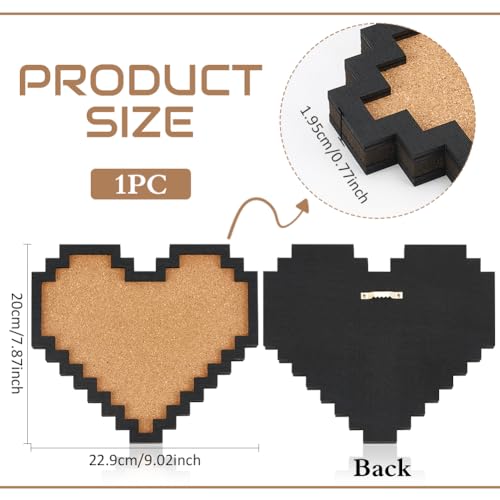 BENECREAT Pin Board Pixel Heart Cork Board, 0.8inch Thick Wall Mounted Cork Board Bulletin Display Board for Brooch Pin Storage, Office Home Festival Home Decor, 9x7.9inch - style: Pixel Heart