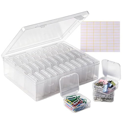 30Pcs Small Clear Plastic Bead Organizer Box with Hinged Lids&Labels Clear