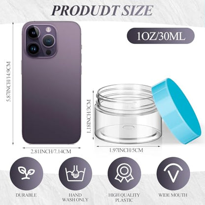 SATINIOR 24 Pieces Clear Plastic Jars with Lids, Blue Lid, 1 oz - color: Blue Lid, size: 1 oz