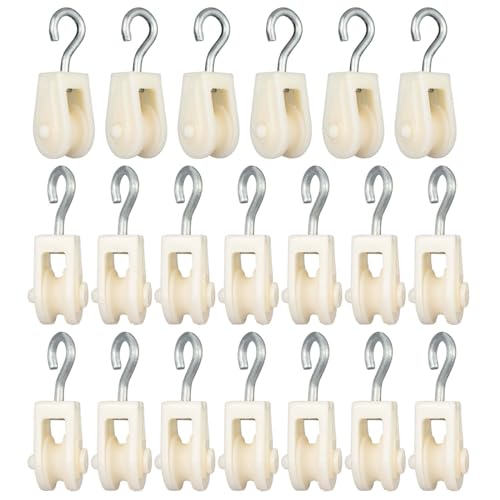 Plastic Pulley Mini Small Rope Pulley Wheel for Wire Amateur Radio Loop Antennas, DIY School Pulley Frame Project, 20PCS - size: 20PCS Pulley with Iron Hook