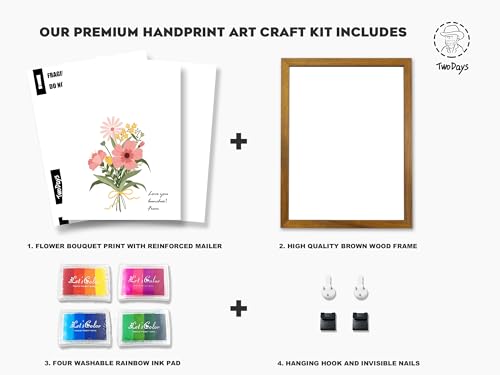 TwoDays Flower Bouquet Handprint Art Craft DIY Kit, Unique Gifts for Mom from Daughter or Son for Mother's Day Birthday Christmas, Gift for Grandma. (Floral-1, Brown) - color: Brown