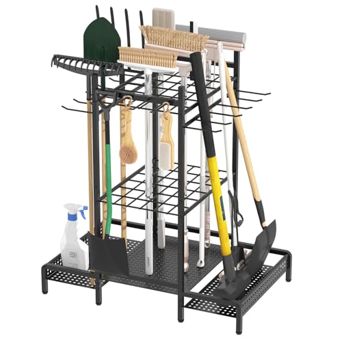 Organizer Yard Tool Storage Rack,Garden Organizer,Steel Yard Tool Racks To Store Long-Handled Tools,Tool Holder For Garden,Shed,Outdoor,Black - style: Medium