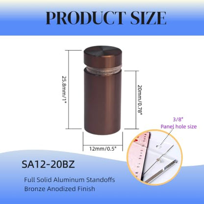 Pack of 12, Aluminum Standoff Screws, Wall Sign Standoff Mounting Hardware Advertising Glass Standoff Nail for Hanging Acrylic Picture Frame (12, Bronze, 1/2" x 3/4") - color: Bronze, size: 1/2" x 3/4"
