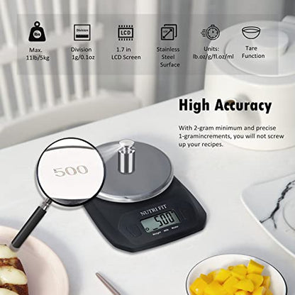 NUTRI FIT Digital Food Scale Small Kitchen Scales Weight in Grams Oz Black - color: Elegant Black