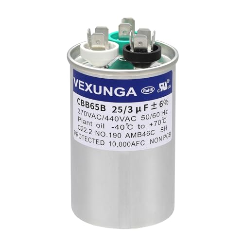 VEXUNGA 25/3 uF 25+3 MFD 370VAC or 440VAC Dual Run Start Round A/C Capacitor CBB65 Air Conditioner Capacitors for AC Unit Fan Motor Start or Heat Pump or Condenser Straight Cool - style: [V06] 25+3 uF Round