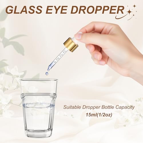 PATIKIL Glass Eye Dropper w/Measurement mark for 1,2oz Glass Bottles 10Pcs - color: White/Gold Top, size: 1/2oz