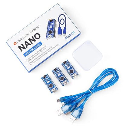 ELEGOO Nano V3 Boards with Mini-B USB Cables, ATmega328P, CH340, 3-Pack - size: 3 Pcs Nano with Mini-B cable