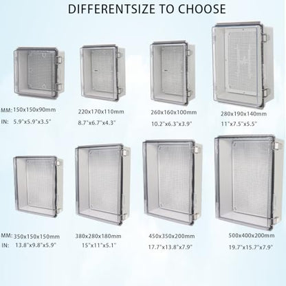 Zulkit Junction Box,IP67 Waterproof Electrical Box Hinged Clear Cover Stainless Steel Buckle Plastic Enclosure for Project w Mounting Plate Wall Bracket and 2 Cable Gland 15"x11"x5.1"/380x280x130mm - color: Clear Cover, size: 15"x11"x5.1"