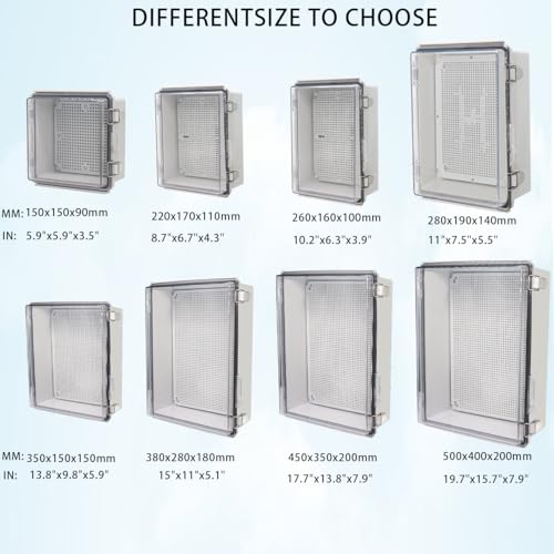 Zulkit Junction Box IP67 Waterproof Electrical Box Hinged Clear Cover Stainless Steel Latch Plastic Enclosure for Project w Mounting Plate Wall Bracket and 2 Cable Gland 11"x7.5"x5.5"/280x190x140mm - color: Clear Cover, size: 11"x7.5"x5.5"