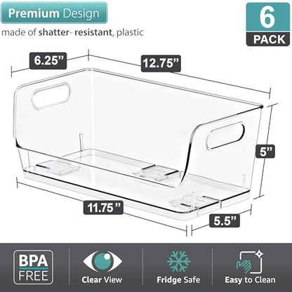 Sorbus Clear Pantry Organizer with Stackable Storage Bins, Open Front - size: Small Wide, style: 6 Pack