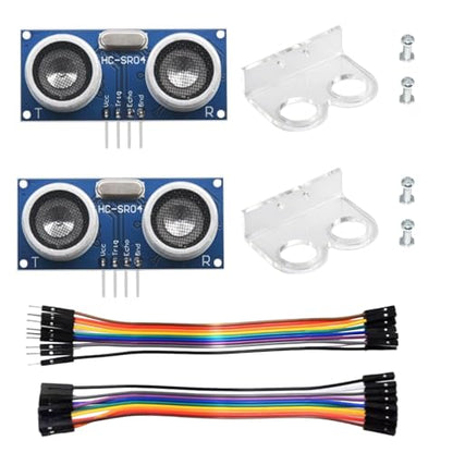 2-Pack HC-SR04 Ultrasonic Sensor Kit with Mounting Brackets & Jumper Wires, 2cm-4m Range, for Arduino/Raspberry Pi Obstacle Avoidance & DIY Projects