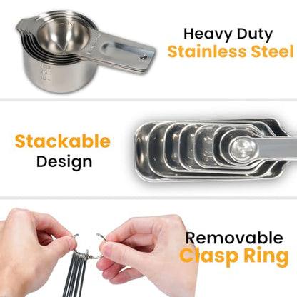 20PCS Measuring Cups and Spoons Set, Includes 7 Stackable Stainless Steel Cups, 7 Rectangular & 5 Mini Measuring Spoons with Leveler Fits Spice Jars, Kitchen Gadgets with Engraved Markings - size: Set of 20