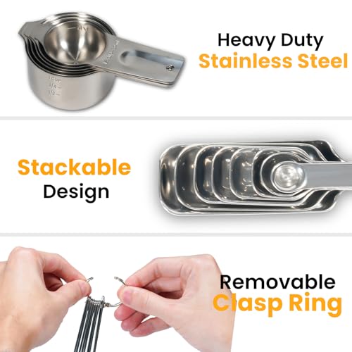 21 Pieces YUNNKEEY Measuring Cups and Spoons Set - Includes 7 Stainless Steel Measuring Cups, 8 Rectangular & 5 Mini Measuring Spoons with Leveler Fits Spice Jars, Ideal for Dry and Liquid Ingredients - size: Set of 21