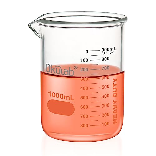 Heavy Duty Glass Beaker Set, Thick-Walled 3.3 Borosilicate Glass Beakers, with Double Scale Printed Graduation, Vol.1000ml, HBKG1000A1 - style: 1 pc of 1000ml