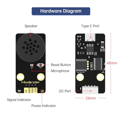 AI Voice Sensor Module Voice Broadcasting Command Recognition Custom Wake Words Programmable Robot Sound Sensor Offline Speak Control for Arduino/RaspberryPi/ESP32/Jetson Development, WonderEcho