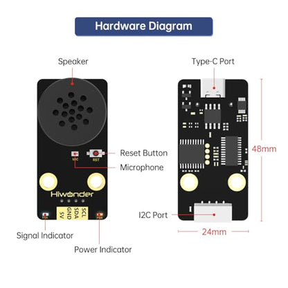 AI Voice Sensor Module Voice Broadcasting Command Recognition Custom Wake Words Programmable Robot Sound Sensor Offline Speak Control for Arduino/RaspberryPi/ESP32/Jetson Development, WonderEcho