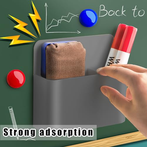 noonebutyou 2 Pcs Magnetic Marker Holder Dry Erase Marker Holder Wall Mount Self Adhesive Pen Holder Magnetic Marker Cup Holders for Whiteboard, Fridge, Home Office School (Grey) - color: Grey & 2pcs