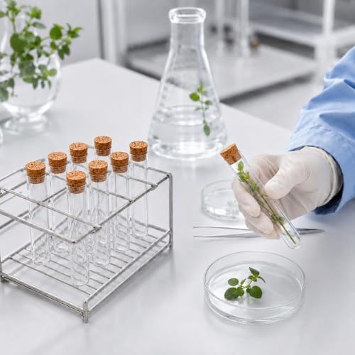 25 Pcs Glass Test Tubes for Plants, 10ml Clear Acrylic Vials with Cork Stoppers