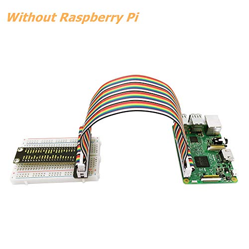 KEYESTUDIO GPIO Breakout Kit for Raspberry Pi - Assembled Pi Breakout + Rainbow Ribbon Cable + 400 Tie Points Solderless Breadboard