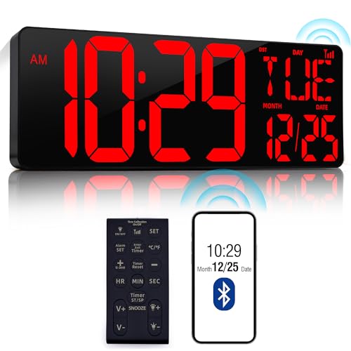 17.2" Large Digital Wall Clock Bluetooth Auto Sync Time Big Timer Red - color: Red&black Shell