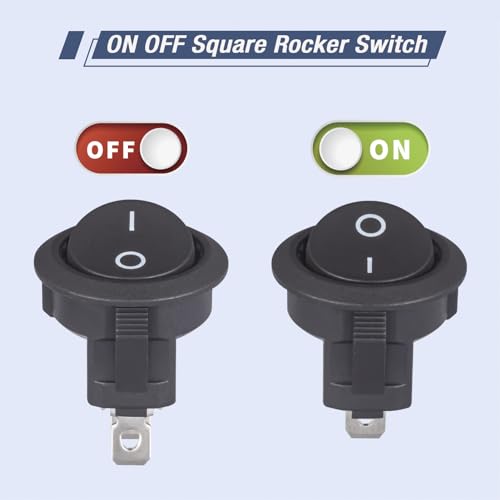 VEXUNGA Round Rocker Switch 2 Pin Circle Switches Square On Off 6A 250V 10A 125V AC Black Round Toggle Switch Square for Car Marine Boat (Pack of 5pcs) - style: 5Pcs 2 Pin ON/OFF - Black