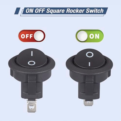 VEXUNGA Round Rocker Switch 2 Pin Circle Switches Square On Off 6A 250V 10A 125V AC Black Round Toggle Switch Square for Car Marine Boat (Pack of 5pcs) - style: 5Pcs 2 Pin ON/OFF - Black
