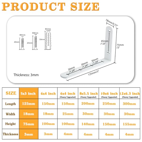 Alise White Floating Shelf Brackets 5x3 Inch,L Brackets for Shelves,4 Pcs - color: White, size: 5x3 Inch