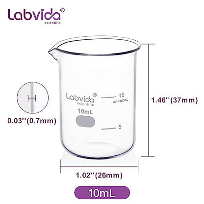 Upgrated 10ml Beaker set, 12pcs of beaker shot glasses, Low Form Glass Beakers set, 3.3 Boro with Printed Graduation, LVA036 - style: 12pcs of Vol.10ml