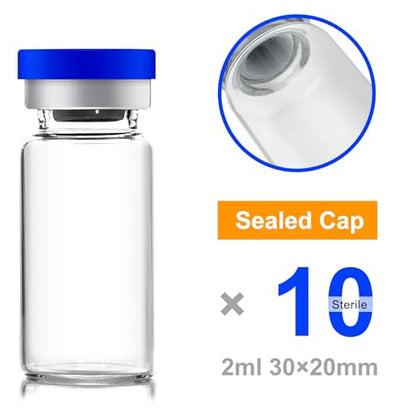 2ml Sealed Sterile Glass Empty Vials for Injection, 10 Pack - size: 2ml