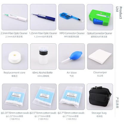 Fiber Optic Cleaning Kit with Cleaning Box 1.25MM/2.5MM/MPO Cleaning Pens Soft tip Silicone Blower Pump dust Collector for SC/LC/FC Connections - size: 1PCS, style: Cleaning kit No.3