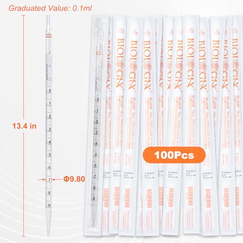 10mL Serological Pipette, 100Pcs Sterile Plastic Serological Pipet - size: 10ml-100Pcs