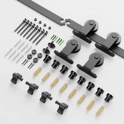 CCJH 16FT Sliding Track Double Barn Door Hardware Kit,Heavy Duty,T-Shaped Style Black - size: 16FT/192"