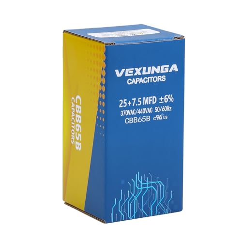 VEXUNGA 25/7.5 uF 25+7.5 MFD 370V or 440V Dual Run Start Round A/C Capacitor 25 7.5 uF 370 440 Volt VAC CBB65 Air Conditioner Capacitors for AC Unit Fan Motor Start Heat Pump Condenser Straight Cool - style: [V04] 25+7.5 uF Round