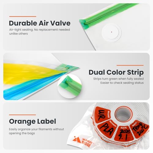 3D Filament Storage Vacuum Bundle – 20 Vacuum Storage Bags with Electric Pump & Rechargeable Desiccant Packs, Complete Moisture Control Kit for 3D Printer Filament