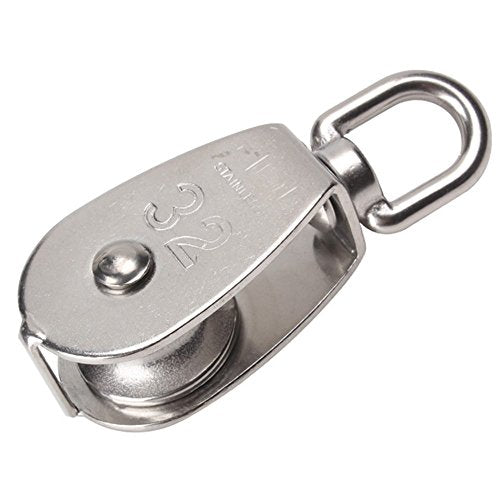 1-Pack M32 Single Pulley Block Stainless Steel Heavy Duty Hardware Single Wheel Swivel Rigging Lifting Wheel Fixed Pulley for Wire Rope Loading 250kg - size: 1-Pack M32