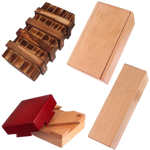 4 Pack Wooden Secret Puzzle Box with Hidden Compartment - 3D Brain Teaser Magic Drawers - Gift Card Puzzle Box for Adults and Kids - color: Type 4