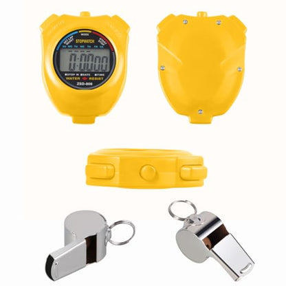 Vicloon Stopwatch Timer, Lap Split Digital Stopwatch with Stainless Steel Whistle, Large Display Digital Stopwatch Timer Suitable for Football, Basketball, Running, Swimming, Fitness (Yellow) - color: Yellow