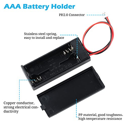 Battery Holder - 5 PCS 3V AAA Battery Case Cover Storage Box with ON/Off Switch and Wire Leads PH2.0 JST Connector Male for BBC Micro:bit Arduino