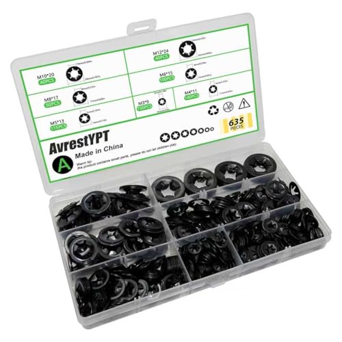 635PCS Internal Tooth Star Lock Washers, M3 M4 M5 M6 M8 M10 M12 Quick Speed Locking Washers Assortment Kit, Steel Black Oxide Finish Push on Locking Washer, Fasteners Assortment Kit - color: Black Size:635Pcs