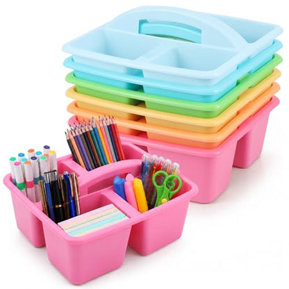 6 Pack 4 Compartment Classroom Caddy with Handle, Pastel - color: Pastel