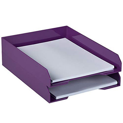 JAM PAPER Stackable Paper Trays - Purple - Desktop Document, Letter, & File Organizer Tray - 2/Pack - color: Purple, size: Pack of Two (2) Trays