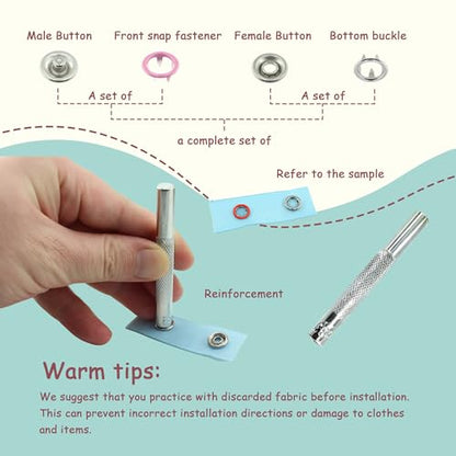 SHRJ 800Pcs Metal Snaps Buttons Kit Multicolor Hollow Sewing Snaps with Fastener Pliers Press Tool Prong Snap Buttons for Bags Clothes Sewing DIY Crafts(200 Sets, 9.5mm) - style: 200 Sets(Hollow)