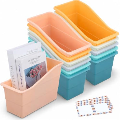 12 Pack Book Bins for Classroom with Labels, Morandi - color: Morandi